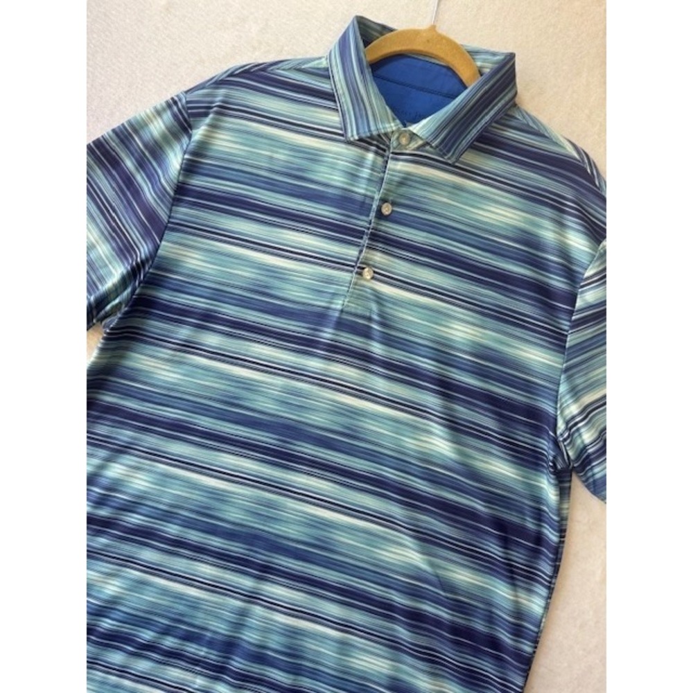 Hickey Freeman Golf Mens MED Blue Space‎ Dye Striped Short Sleeve Polo Shirt